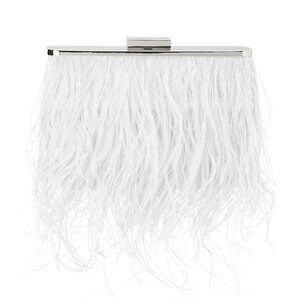 olga berg Estelle Feather Clutch in White New Womens Evening Purse Crossbody Bag